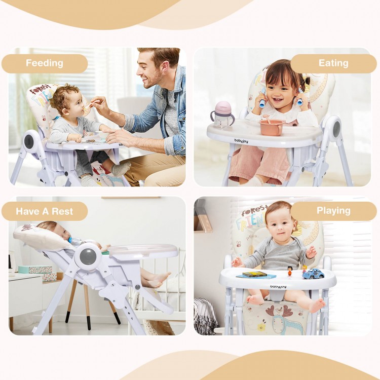 Baby High Chair Folding Feeding Chair with Multiple Recline and Height Positions-BeigeCostway Gallery View 9 of 10