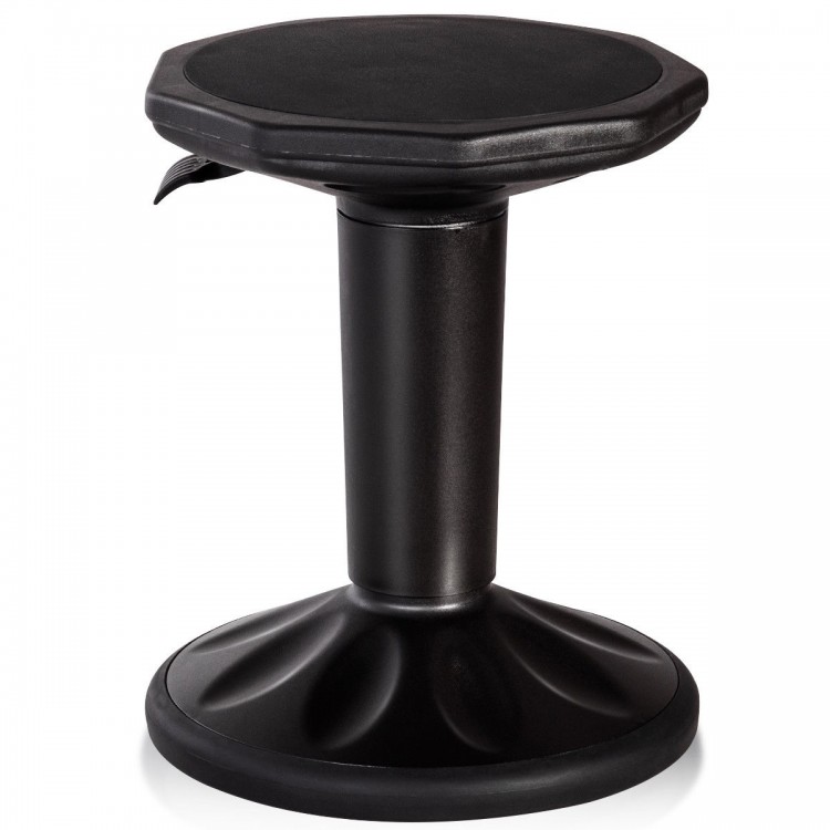 Adjustable black active learning stool with octagonal seat, designed for kids to promote good posture and core strength.