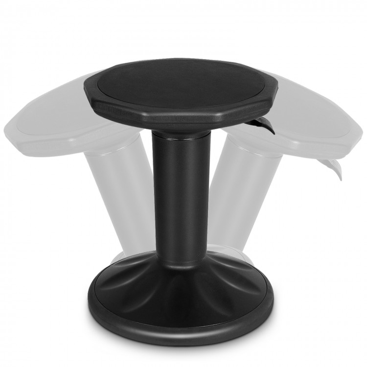 Adjustable black active learning stool with cushion seat, designed for kids to rock and swivel for better posture and.