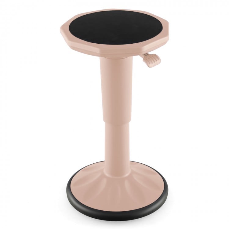 Adjustable-height pink wobble chair for active learning, designed for children to promote good posture and.