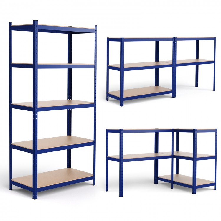 Adjustable 5-layer tool shelf in blue, featuring sturdy construction and 2000 lbs capacity for versatile storage.