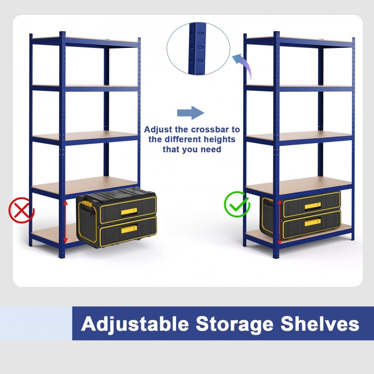 Adjustable 5-layer tool shelf in blue, featuring sturdy construction and customizable height for versatile storage.