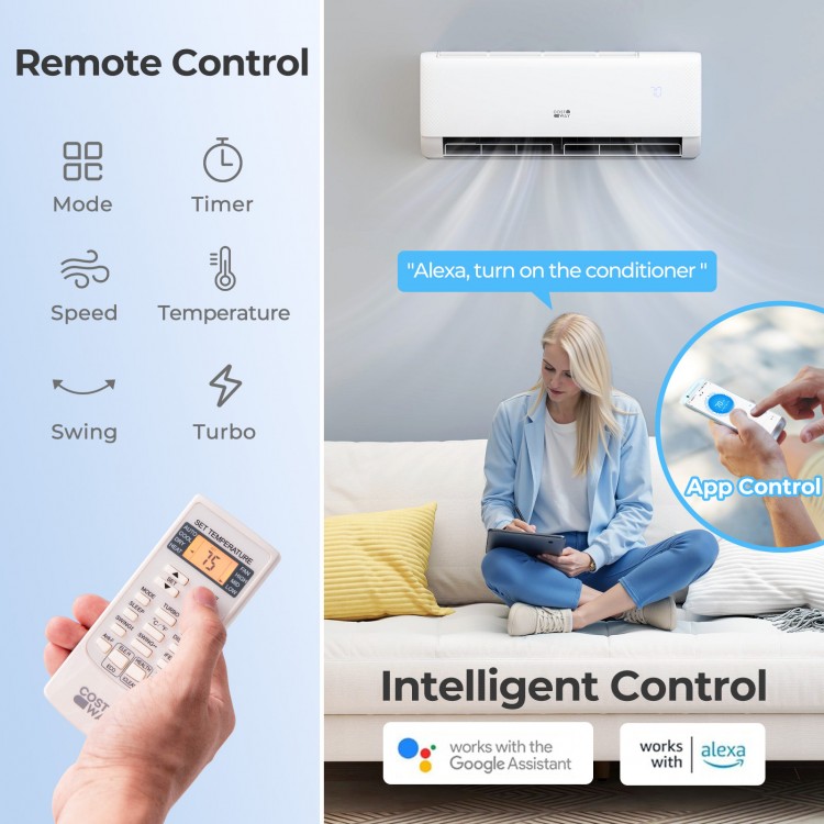 Airtural Series 12000 BTU mini split heat pump with remote control, designed for cooling, heating, and energy.