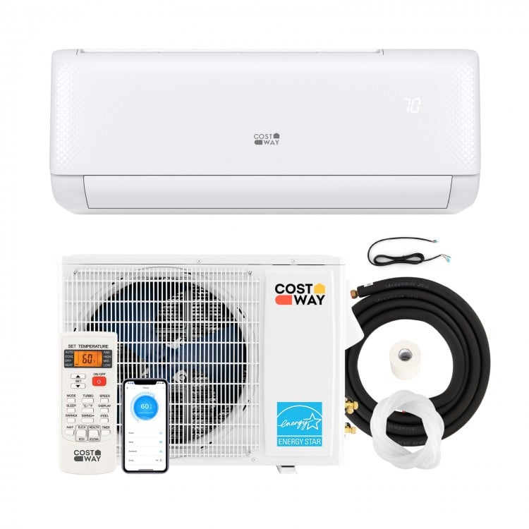 Airtural Series 24000 BTU mini split heat pump with WiFi, remote control, and installation kit for efficient heating.