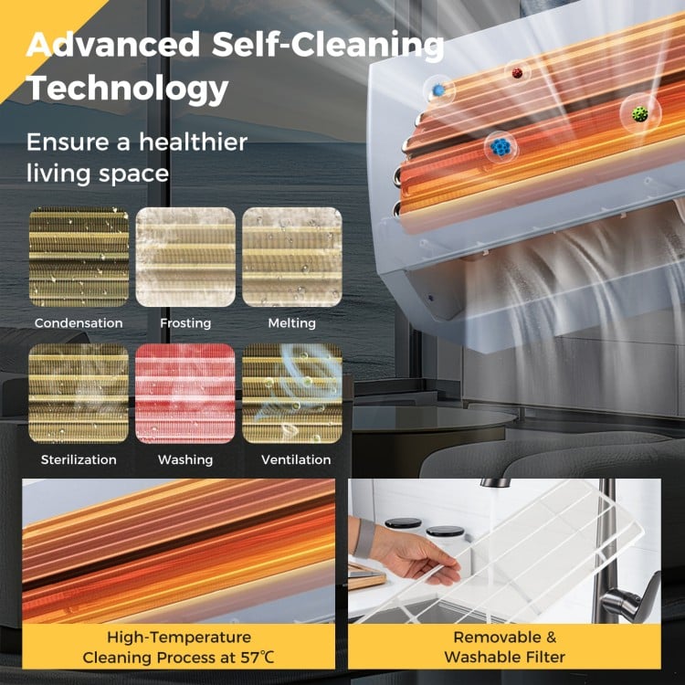Self-cleaning technology of Airtural Series mini split heat pump with removable filter for efficient heating and.