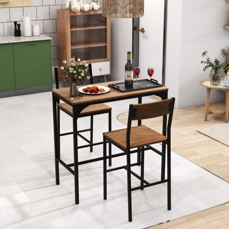 Bar stools with ergonomic backrests and solid steel frames, designed for comfort and space-saving under the table.