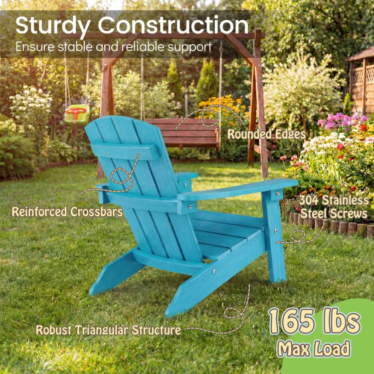 Turquoise All-Weather HIPS Kid's Adirondack Chair with high backrest, wide armrests, and sturdy construction for.