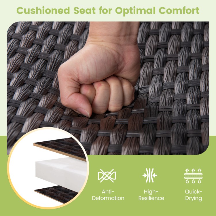 Cushioned seat detail of the All Weather Outdoor 2-Person Swing Glider Bench with quick-dry foam for enhanced comfort.