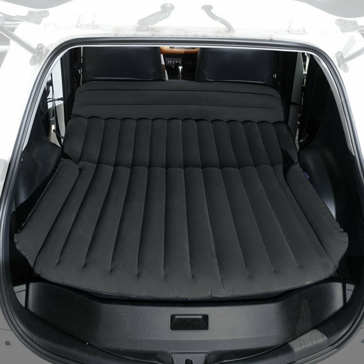 Inflatable SUV air backseat mattress in black, designed for comfort and portability, ideal for camping and road trips.