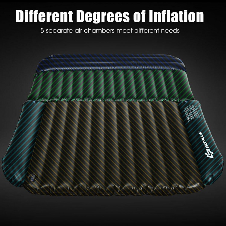 Inflatable SUV air backseat mattress with 5 compartments, made of durable PVC, perfect for travel and camping.