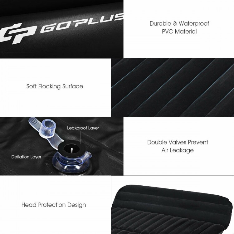 Inflatable SUV air backseat mattress with soft flocking surface, durable PVC, and double valves for air leakage.