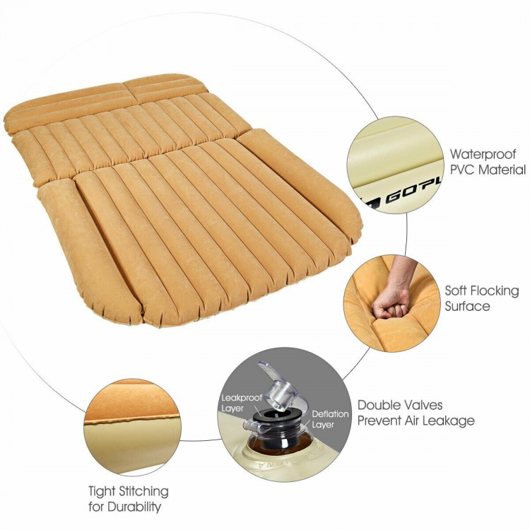 Inflatable SUV air backseat mattress made of soft flocking and durable PVC, ideal for camping and road trips.