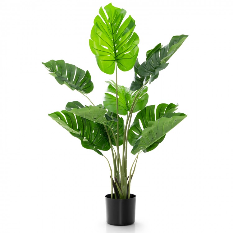 4 feet artificial Monstera Deliciosa tree with 10 adjustable leaves in a solid pot, perfect for indoor or outdoor.