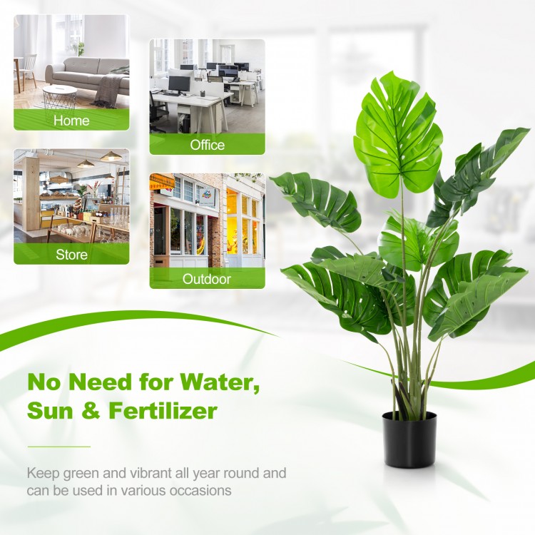 4 feet artificial Monstera deliciosa tree with 10 adjustable leaves, made of durable PEVA, perfect for indoor and.