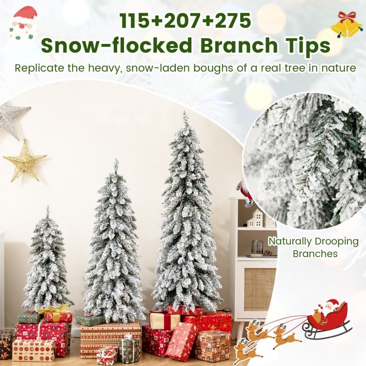 Artificial Christmas tree set of 3 with snow-flocked branch tips, featuring multi-color LED lights for festive decor.
