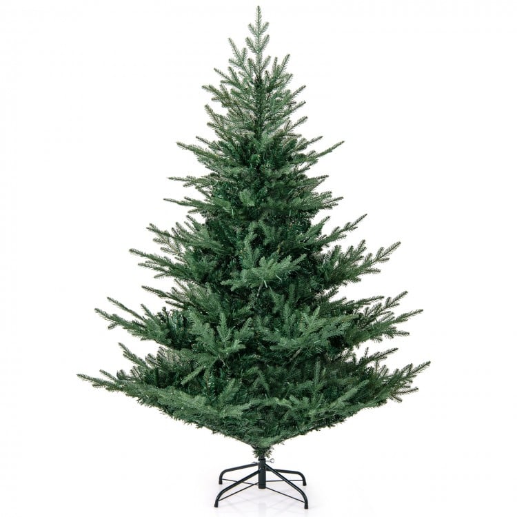 6-foot artificial Christmas tree with realistic branch tips and warm white LED lights, perfect for holiday decoration.