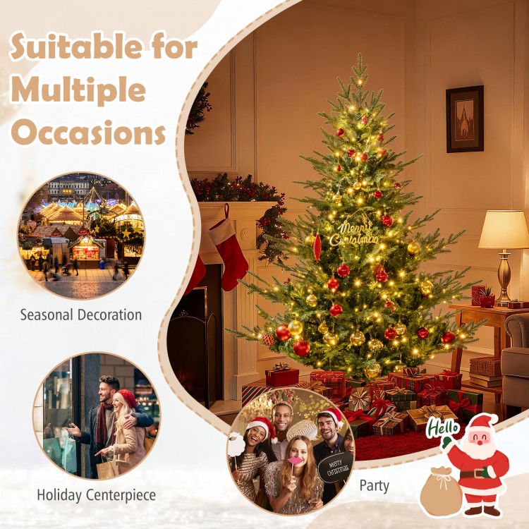6-foot artificial Christmas tree with warm white LED lights, featuring realistic branch tips for festive holiday decor.