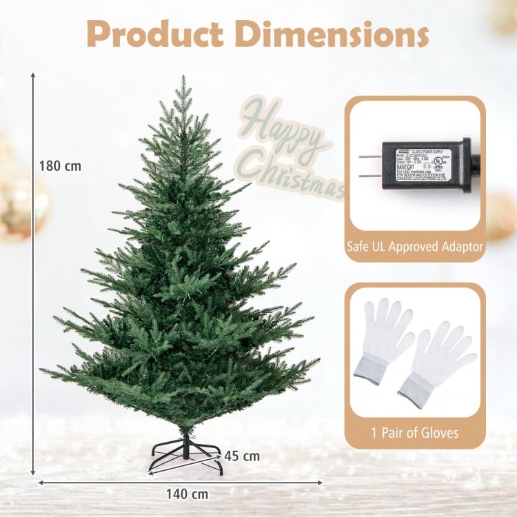 Artificial Christmas tree with 830 branch tips, 260 warm white LED lights, and folding metal stand for festive.