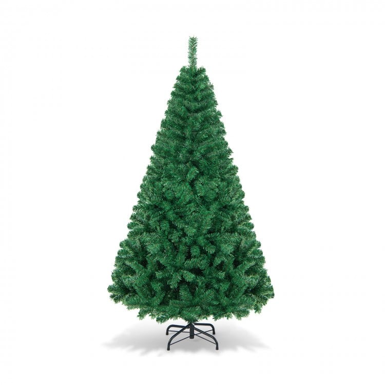 6 ft artificial PVC hinged Christmas tree with a solid metal stand, ideal for indoor and outdoor holiday decoration.