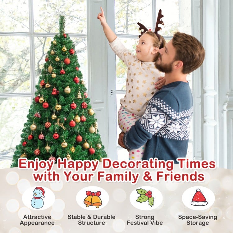 6 ft artificial PVC hinged Christmas tree with solid metal stand, ideal for indoor and outdoor festive decoration.