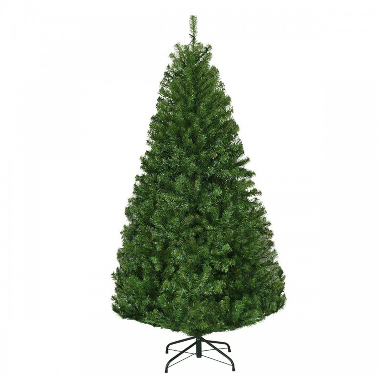 5 ft artificial Christmas tree with dense PVC needles and pre-lit UL-certified LED lights for festive decoration.