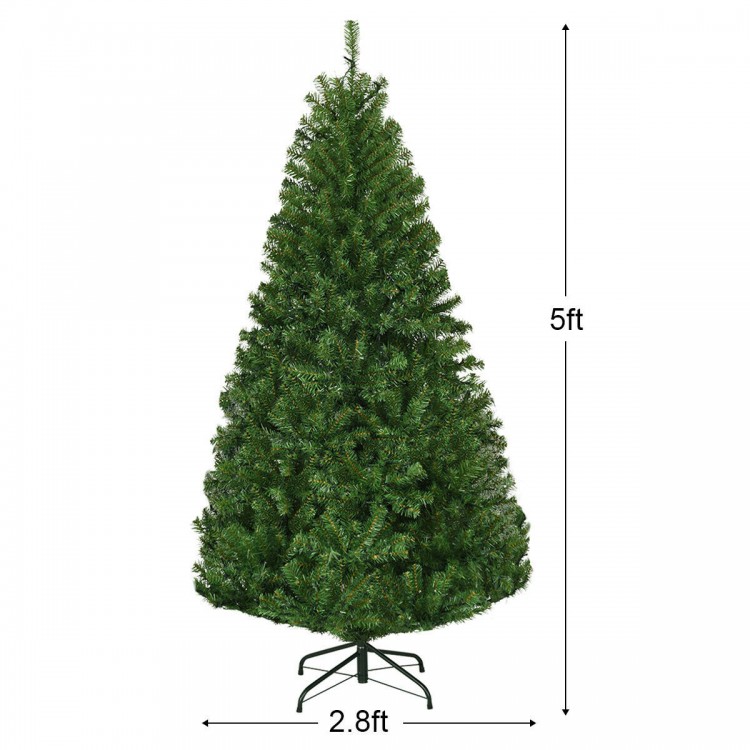 5ft artificial premium hinged Christmas tree with dense PVC needles and pre-lit UL-certified LED lights for festive.