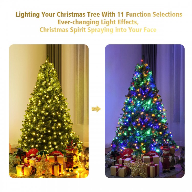 5 ft artificial Christmas tree with dense PVC needles, pre-lit LED lights, and 11 light patterns for festive decor.