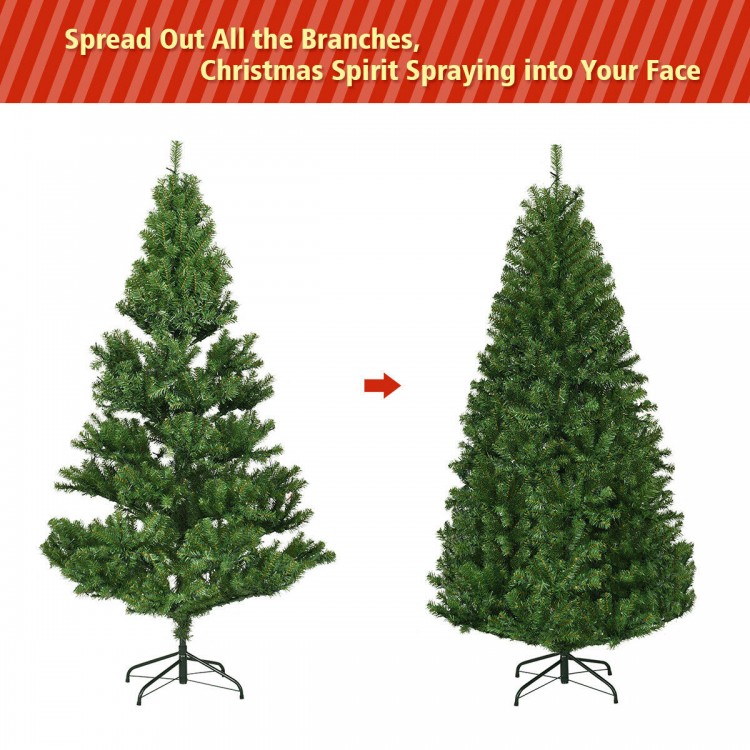 5 ft artificial premium hinged Christmas tree with dense PVC needles and pre-lit UL-certified LED lights for festive.
