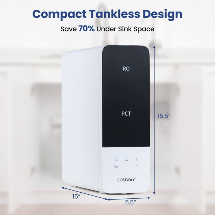 Compact tankless design of the AW-RB05 Reverse Osmosis Water Filter, saving 70% under-sink space for efficient.