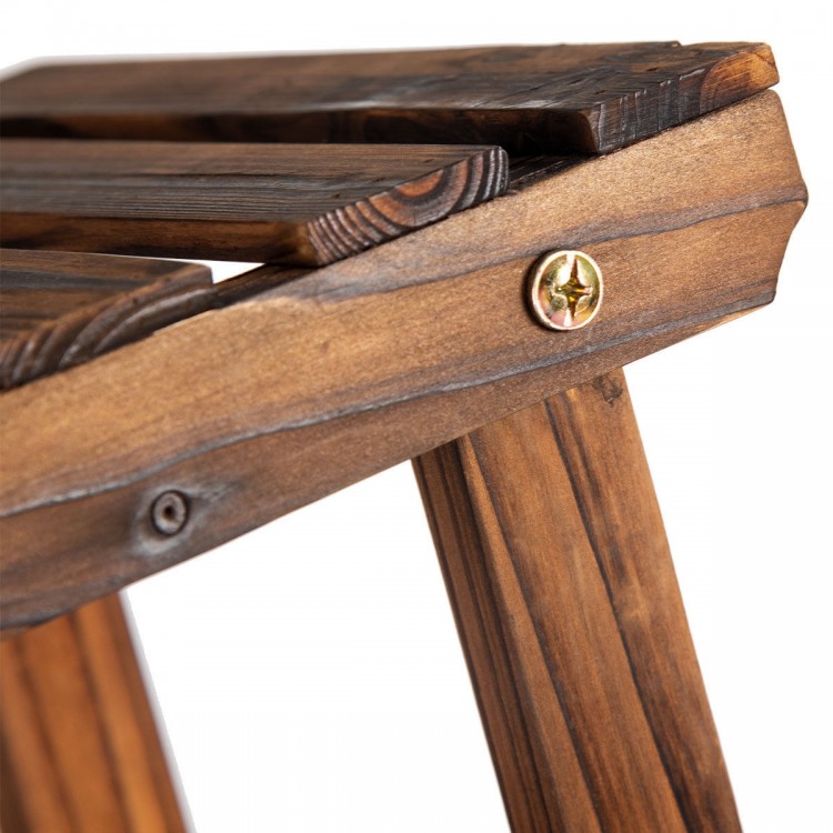 Close-up of the sturdy fir wood construction of a 6-tier garden plant rack, ideal for indoor and outdoor use.