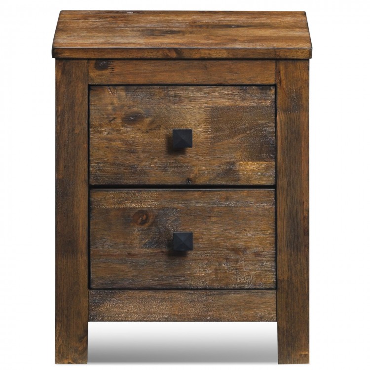 Wood nightstand with two storage drawers and a spacious tabletop, designed for compact spaces and durability.