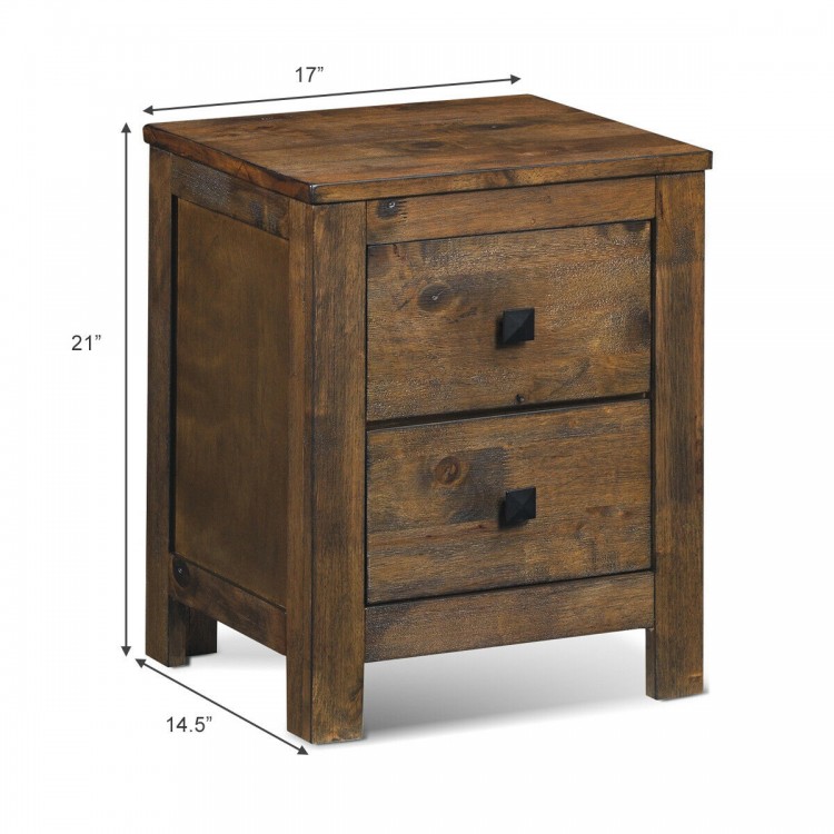 Wooden nightstand with two storage drawers, made of durable rubberwood, perfect for small spaces and stylish decor.