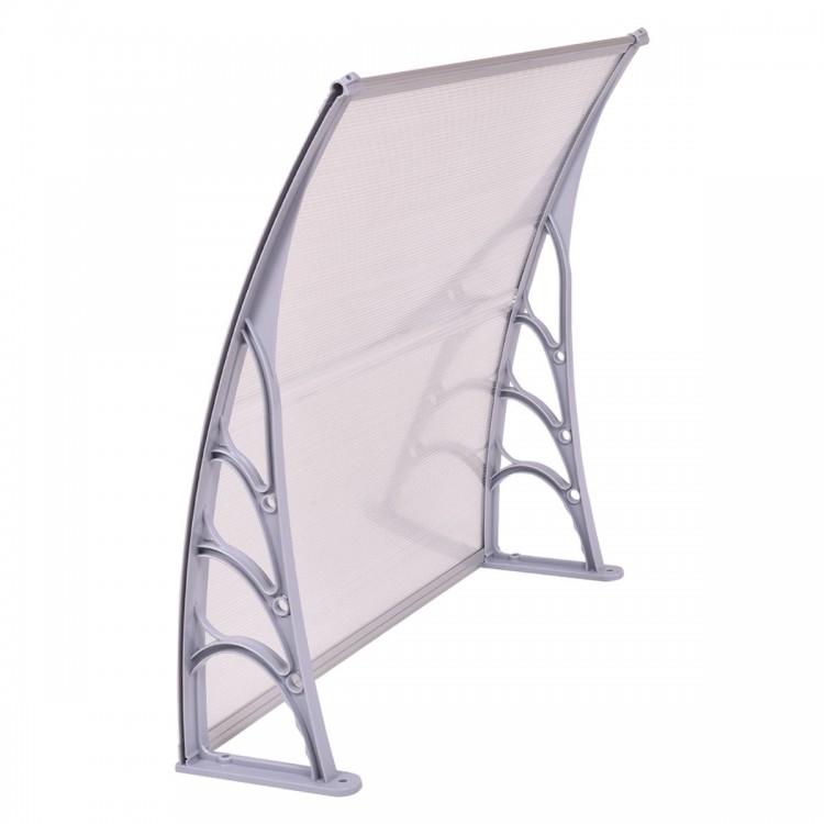 Gray 40" x 40" outdoor polycarbonate door window awning canopy, ideal for protection from sun and rain.