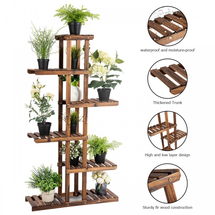 6-tier wooden plant rack stand made of sturdy fir wood, ideal for displaying flowers and potted plants indoors or.