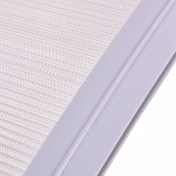 Close-up of the gray 40" x 40" polycarbonate outdoor door window awning, ideal for sun and rain protection.