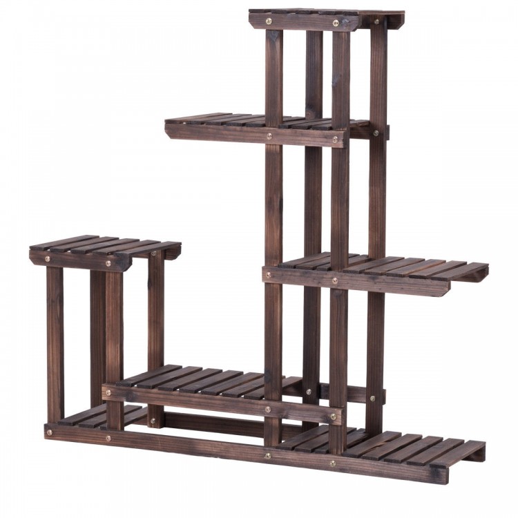 6-tier wooden plant stand shelf in dark finish, perfect for indoor or outdoor use, ideal for displaying plants and.