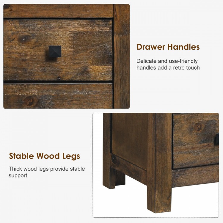 Close-up of the Wood 2 Storage Sliding Drawers End Nightstand in Oak, featuring retro handles and stable wood legs.