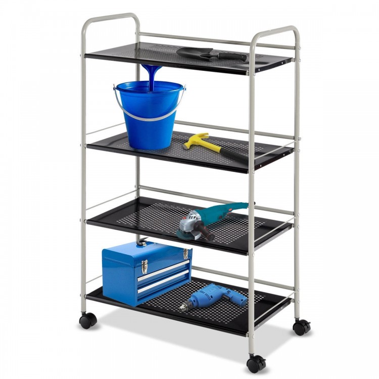 4-tier rolling storage cart with heavy-duty steel construction, ideal for organizing items in office, garage, or.