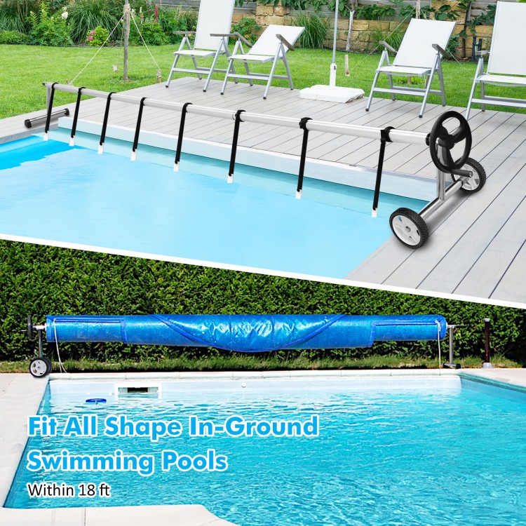 18 Feet Pool Cover Reel Set Aluminum In-ground Swimming Solar Cover ...