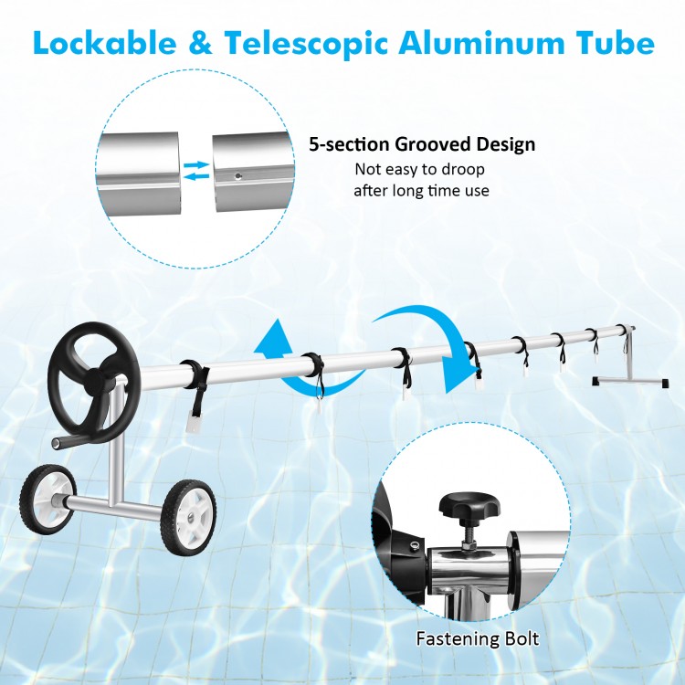 Telescopic aluminum tube of 22 Ft pool cover reel set with locking design, suitable for in-ground swimming pools.