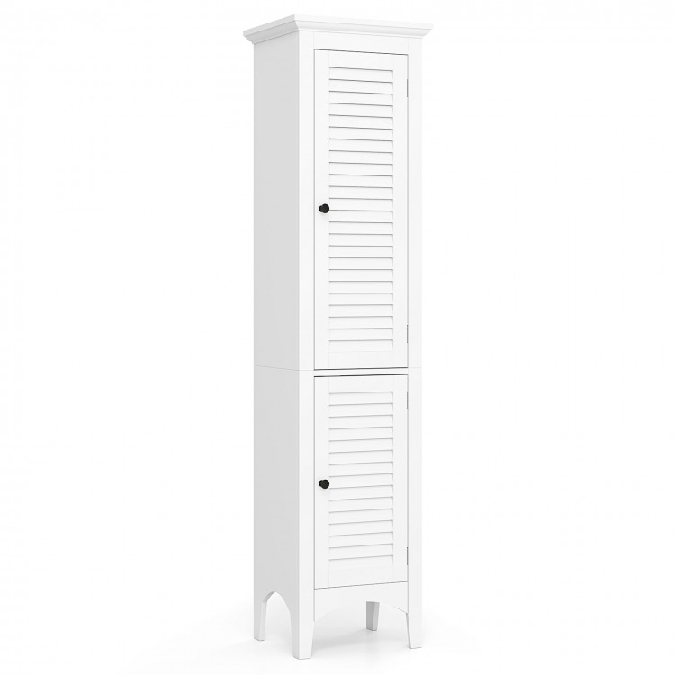 Tall Bathroom Floor Cabinet with Shutter Doors and Adjustable Shelf ...