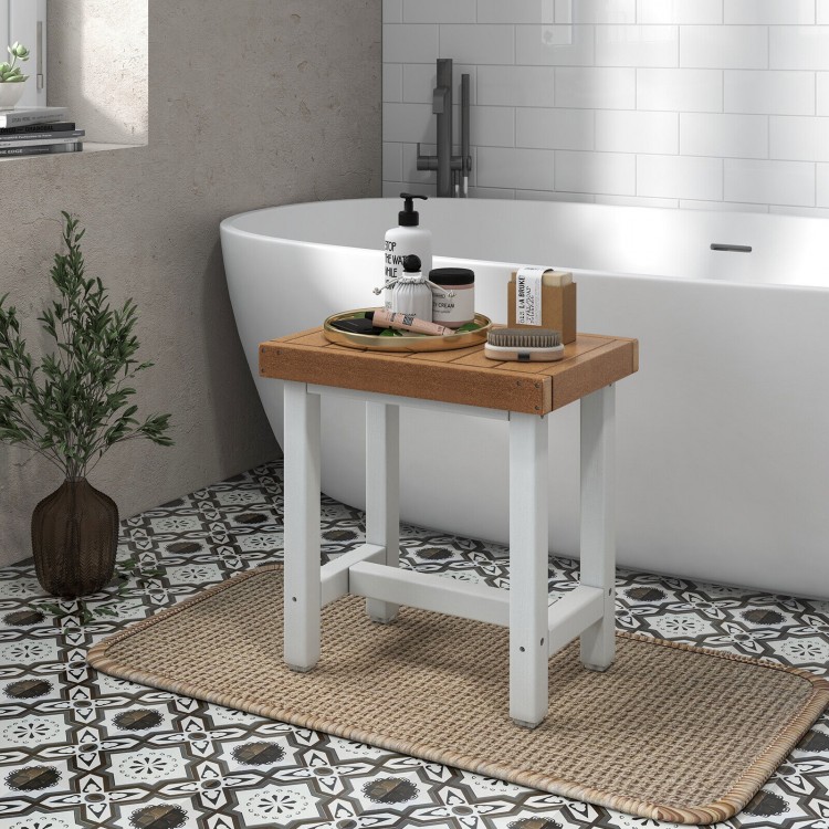 Brown waterproof bathroom shower stool with a smooth surface and sturdy frame, ideal for comfortable seating and.