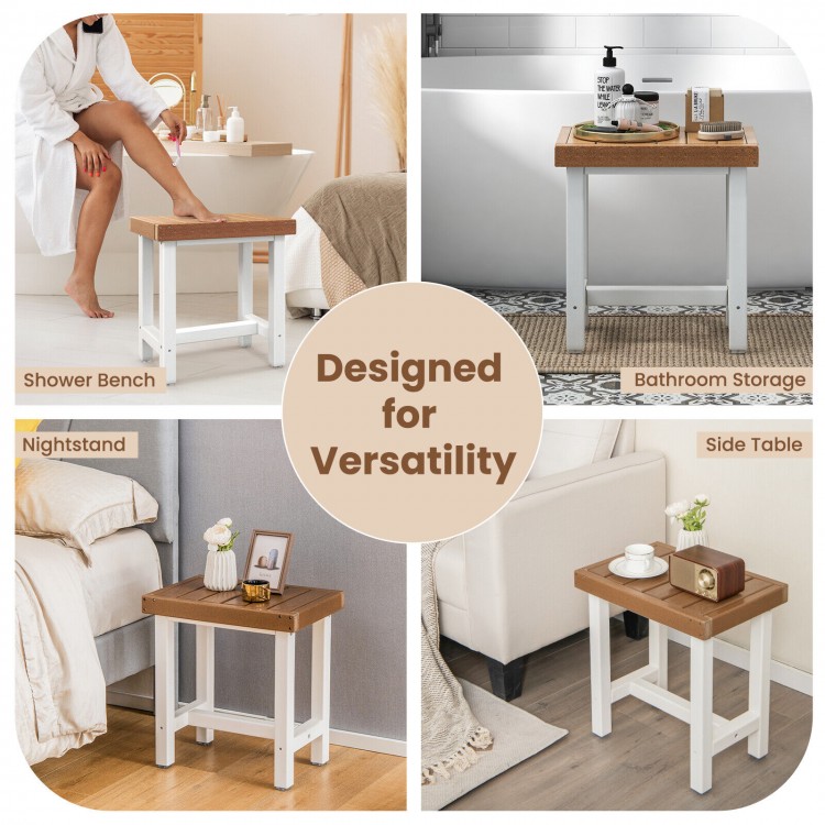 Versatile 18 x 12 inch waterproof shower stool in brown, suitable for bathroom, bedroom, or entryway use.