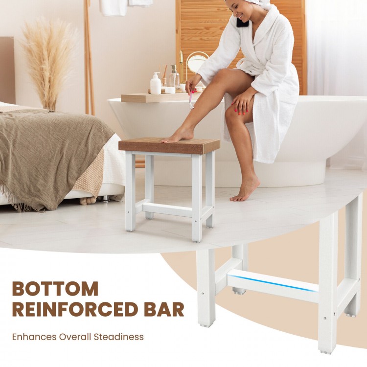 Close-up of the brown waterproof bathroom shower stool's smooth surface, highlighting its comfortable sitting.