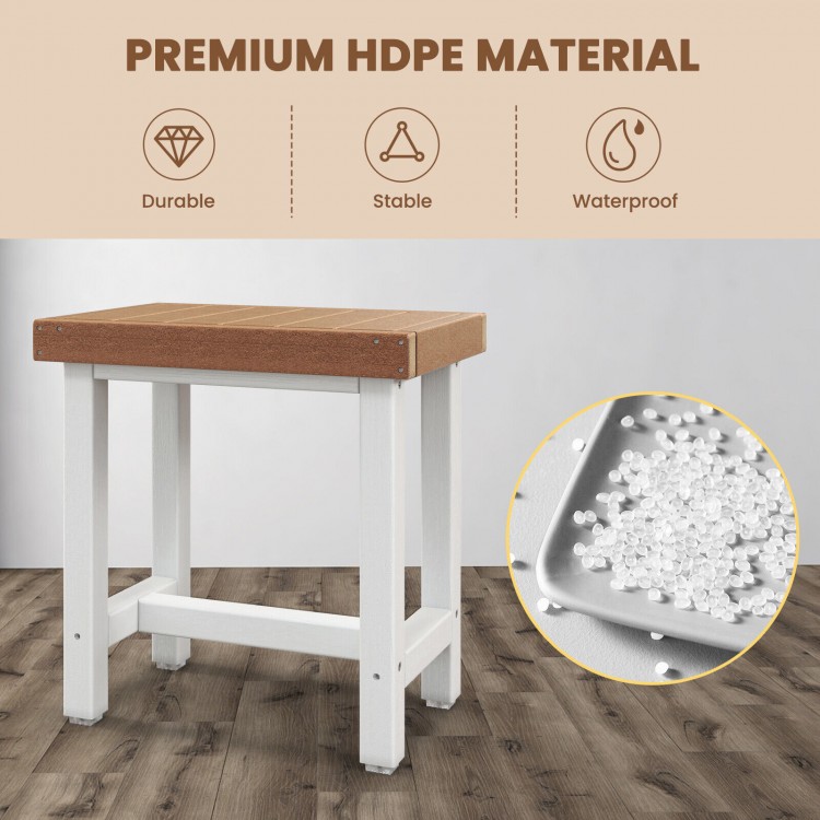Brown 18 x 12 inch waterproof bathroom shower stool with slat design, made of premium HDPE for durability and stability.