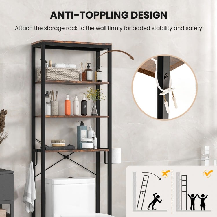 4-tier adjustable bathroom metal storage rack with MDF shelves, anti-toppling design, perfect for space-saving.