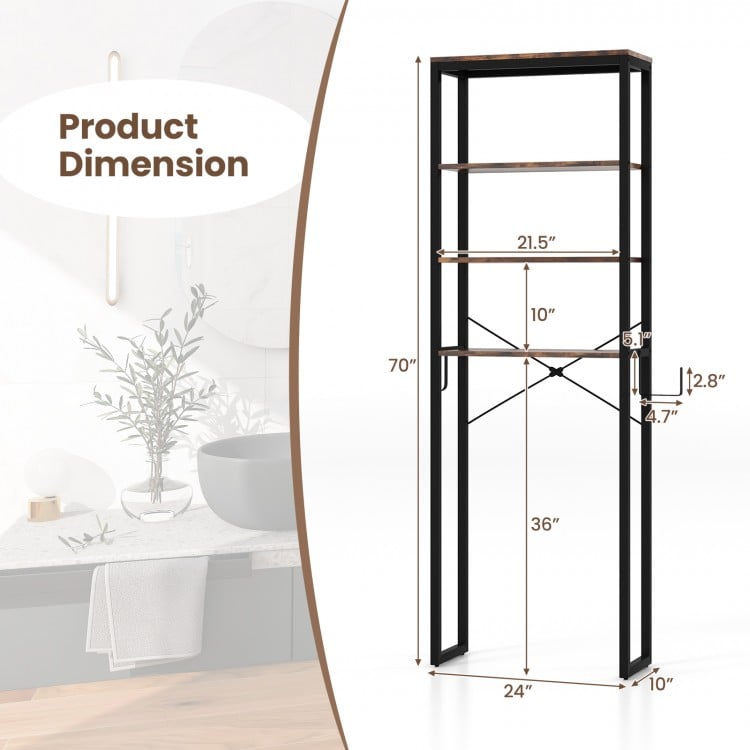 4-tier adjustable bathroom metal storage rack with dimensions, featuring a sturdy metal frame and MDF shelves for.