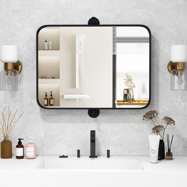 30 x 22 Inch Black Metal Framed Pivot Rectangle Wall-Mounted Mirror - Gallery View 1 of 10