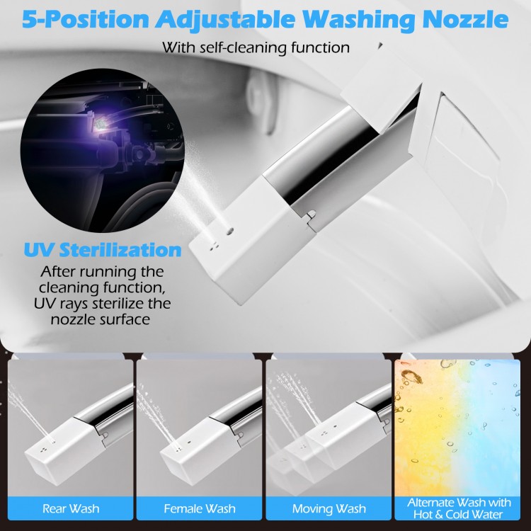 5-position adjustable washing nozzle with UV sterilization for hygienic cleaning on the elongated bidet toilet.