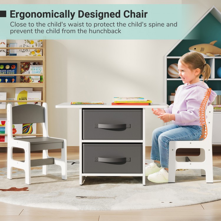 Ergonomically designed kids' chair with a smooth finish, ideal for comfortable seating at the table for play and study.